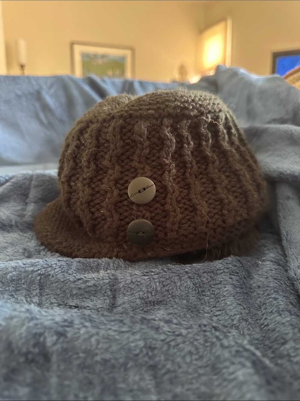 Eddie Bauer Black Knit Button Beanie
